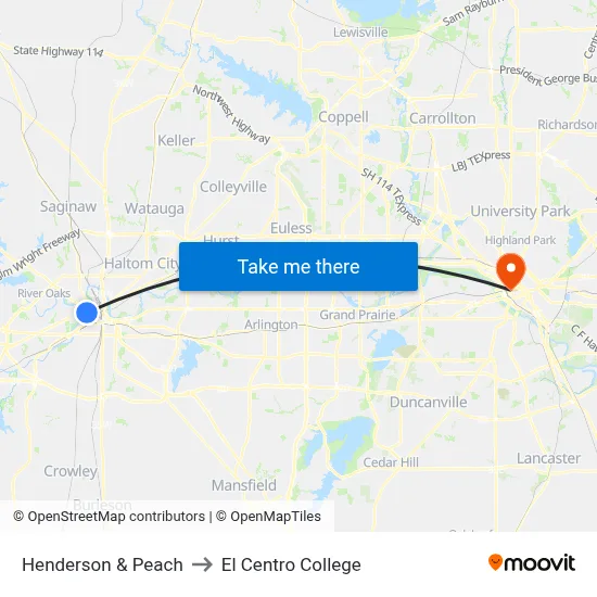 Henderson & Peach to El Centro College map