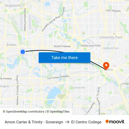 Amon Carter & Trinity - Sovereign to El Centro College map