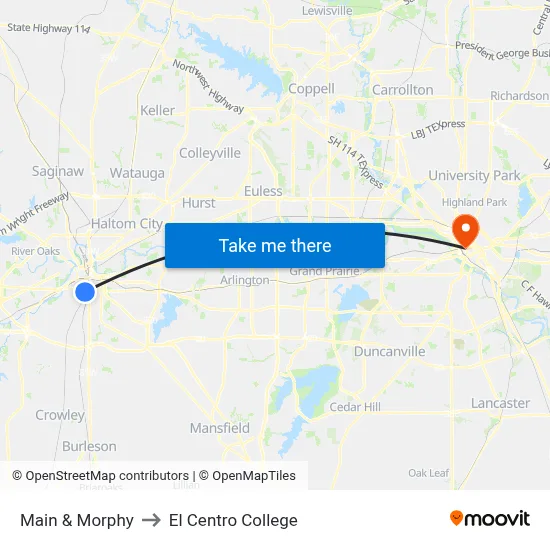 Main & Morphy to El Centro College map