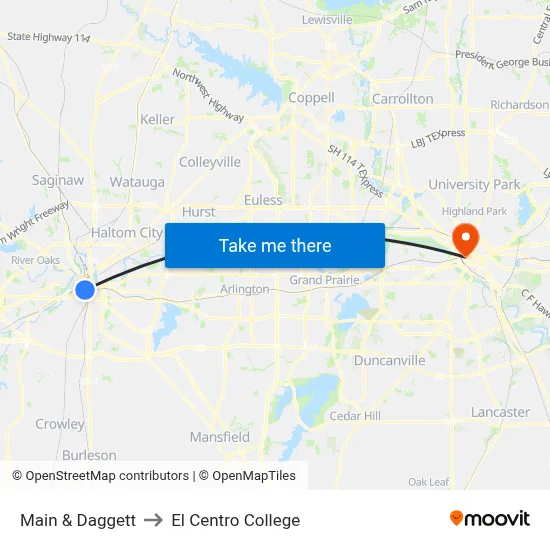 Main & Daggett to El Centro College map