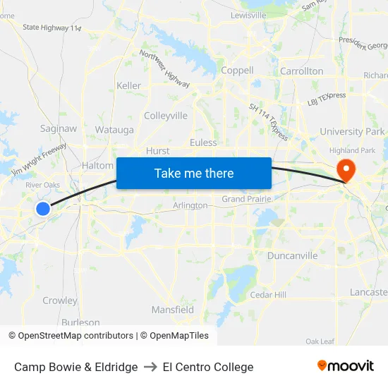 Camp Bowie & Eldridge to El Centro College map