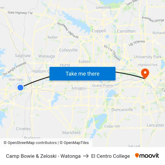 Camp Bowie & Zeloski - Watonga to El Centro College map