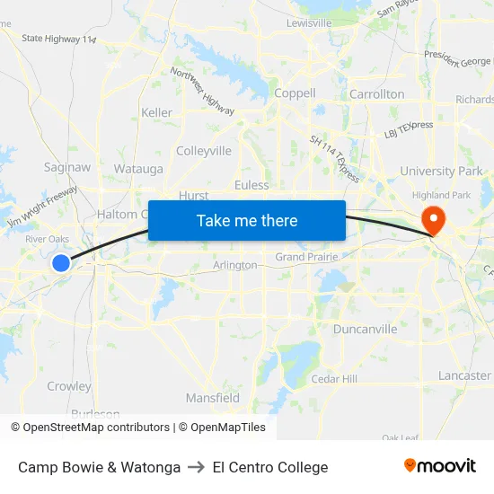 Camp Bowie & Watonga to El Centro College map