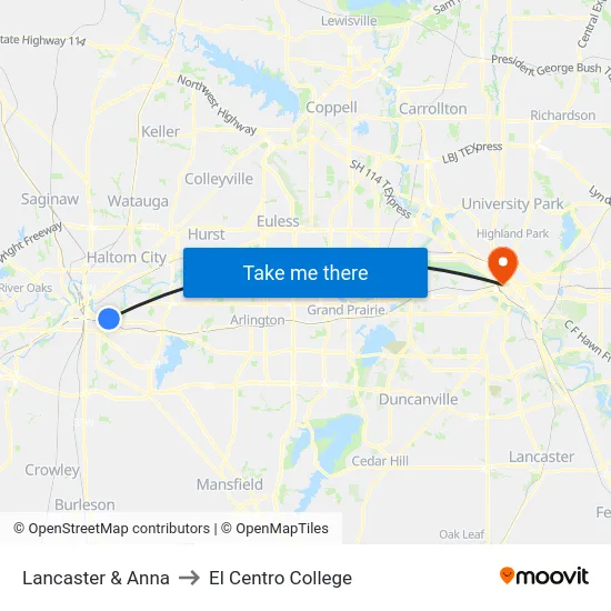 Lancaster & Anna to El Centro College map