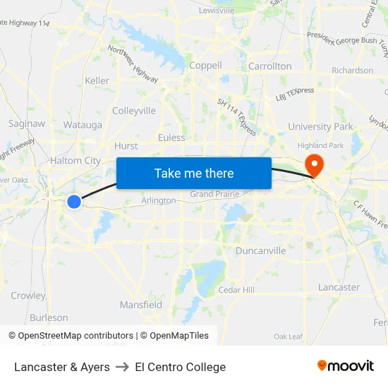 Lancaster & Ayers to El Centro College map
