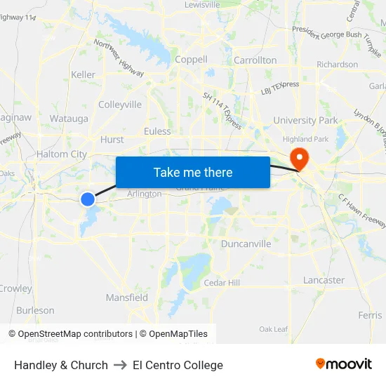 Handley & Church to El Centro College map