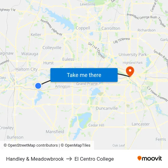 Handley & Meadowbrook to El Centro College map