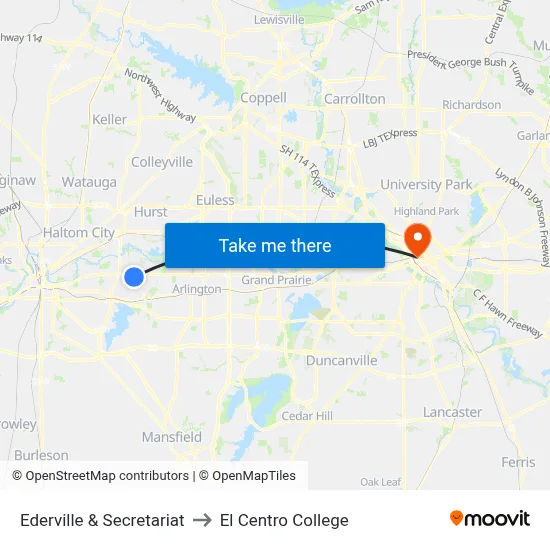 Ederville & Secretariat to El Centro College map