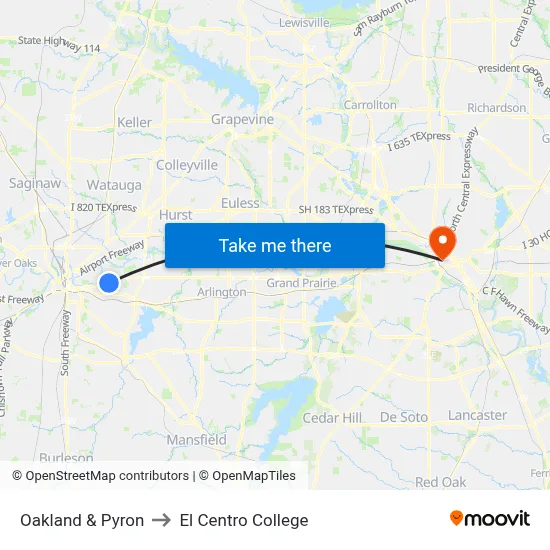 Oakland & Pyron to El Centro College map