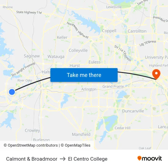 Calmont & Broadmoor to El Centro College map