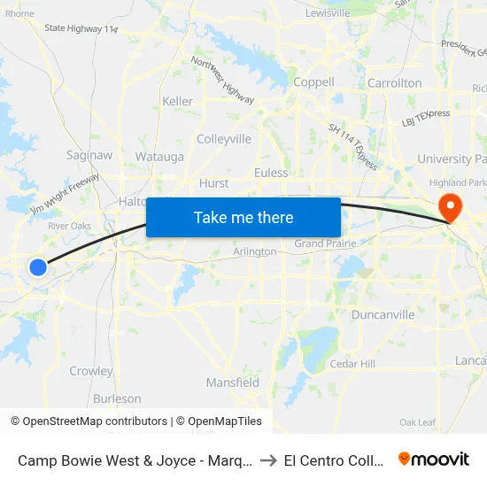 Camp Bowie West & Joyce - Marquita to El Centro College map
