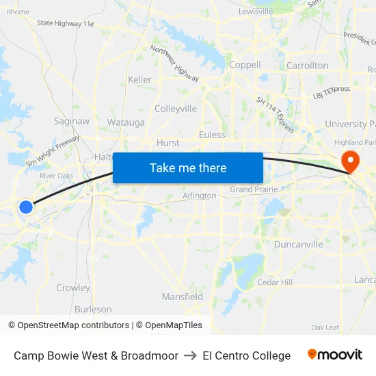 Camp Bowie West & Broadmoor to El Centro College map