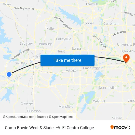 Camp Bowie West & Slade to El Centro College map