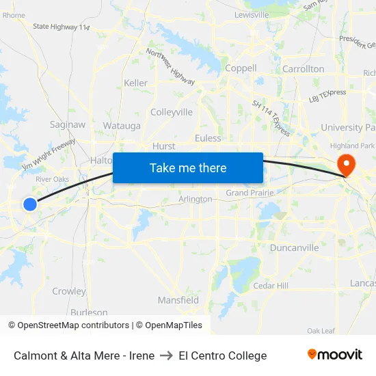 Calmont & Alta Mere - Irene to El Centro College map
