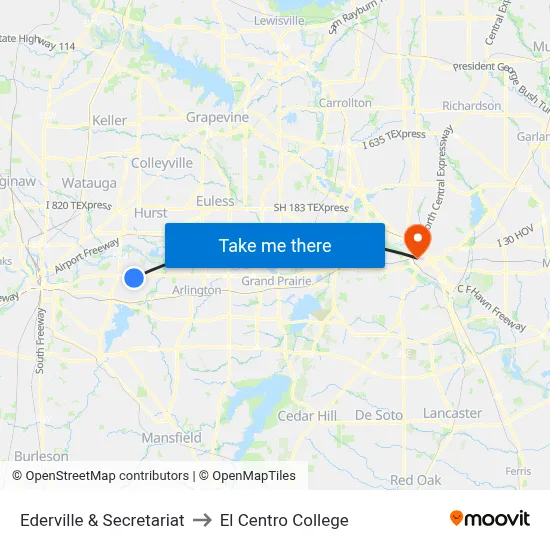 Ederville & Secretariat to El Centro College map