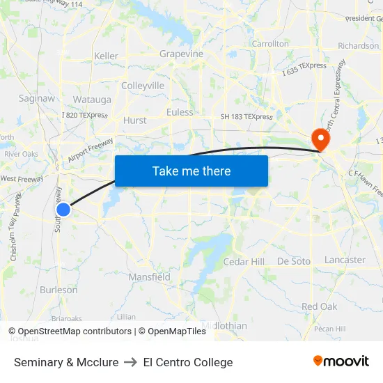 Seminary & Mcclure to El Centro College map