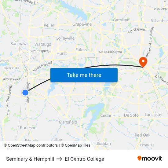 Seminary & Hemphill to El Centro College map