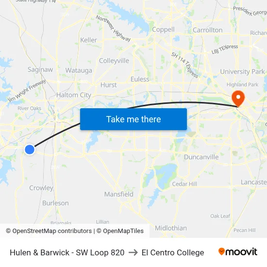 Hulen & Barwick - SW Loop 820 to El Centro College map