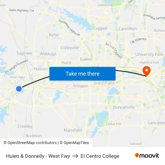 Hulen & Donnelly - West Fwy to El Centro College map