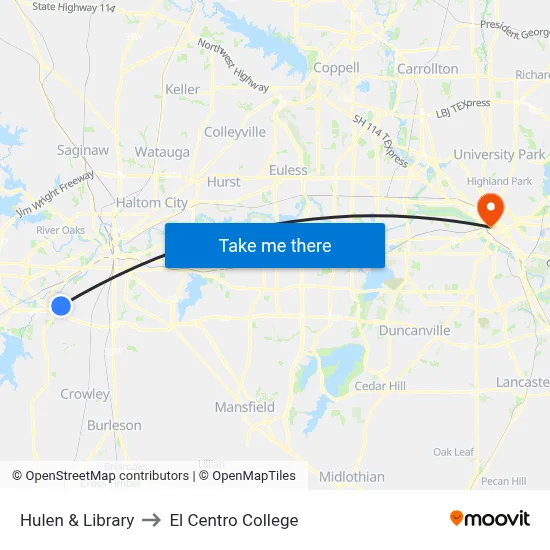 Hulen & Library to El Centro College map