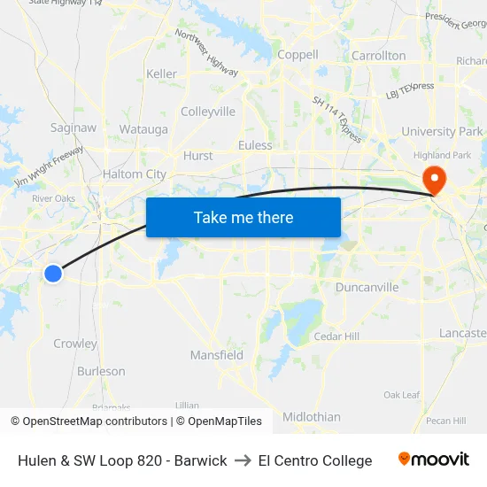 Hulen & SW Loop 820 - Barwick to El Centro College map