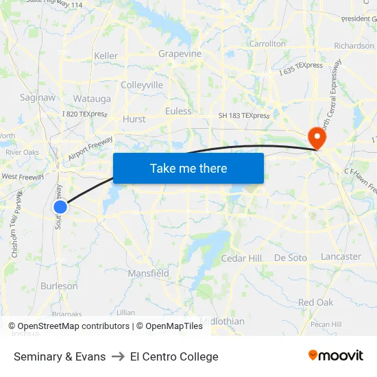 Seminary & Evans to El Centro College map