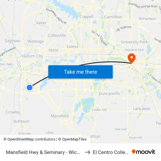Mansfield Hwy & Seminary - Wichita to El Centro College map