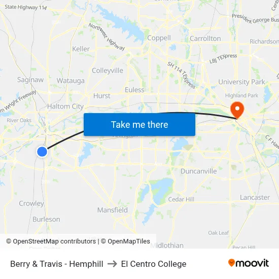 Berry & Travis - Hemphill to El Centro College map