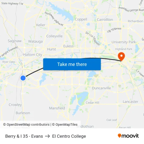 Berry & I 35 - Evans to El Centro College map