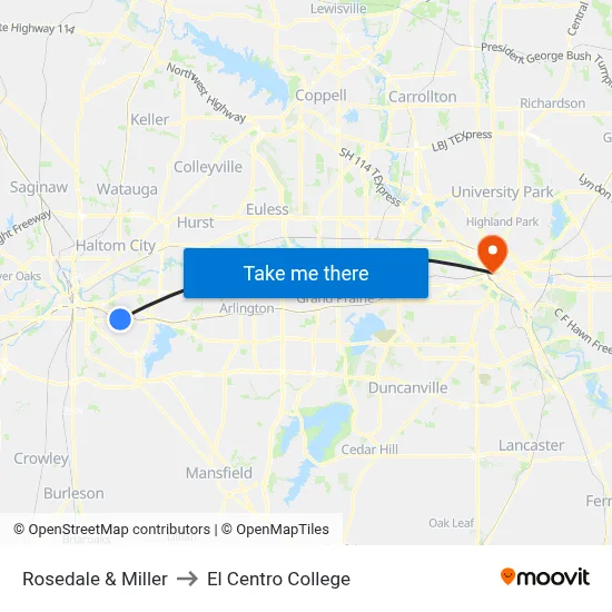 Rosedale & Miller to El Centro College map