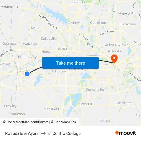 Rosedale & Ayers to El Centro College map