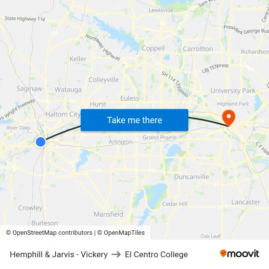 Hemphill & Jarvis - Vickery to El Centro College map
