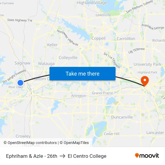 Ephriham & Azle - 26th to El Centro College map