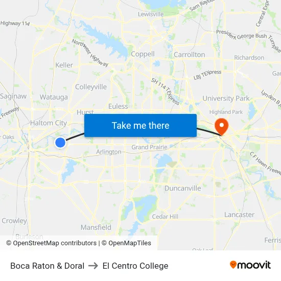 Boca Raton & Doral to El Centro College map