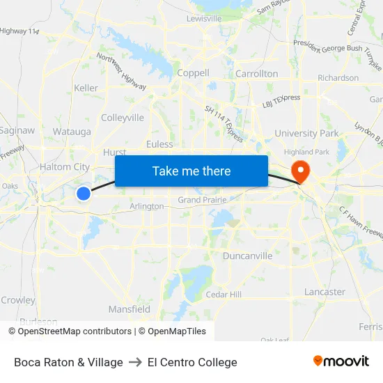 Boca Raton & Village to El Centro College map
