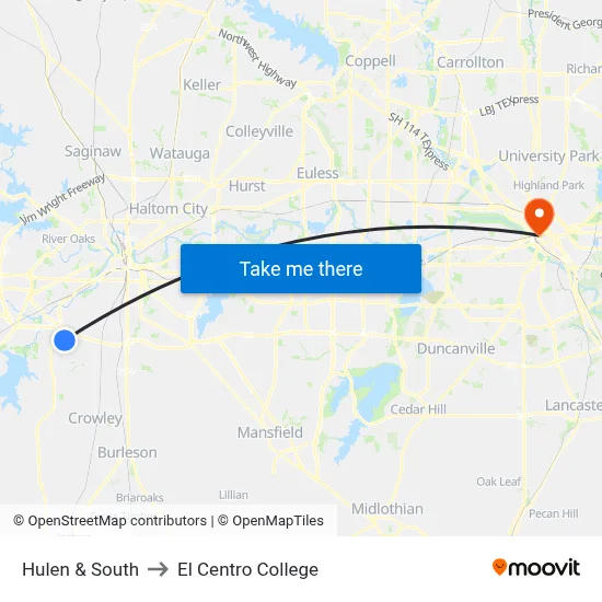 Hulen & South to El Centro College map