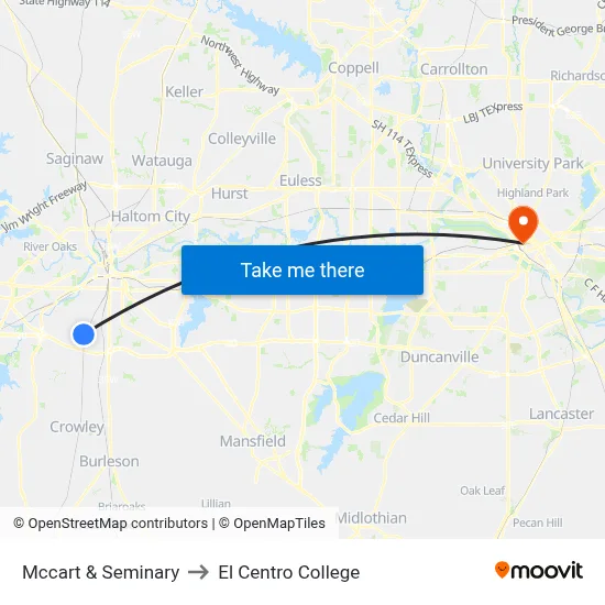 Mccart & Seminary to El Centro College map