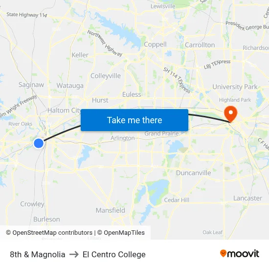 8th & Magnolia to El Centro College map