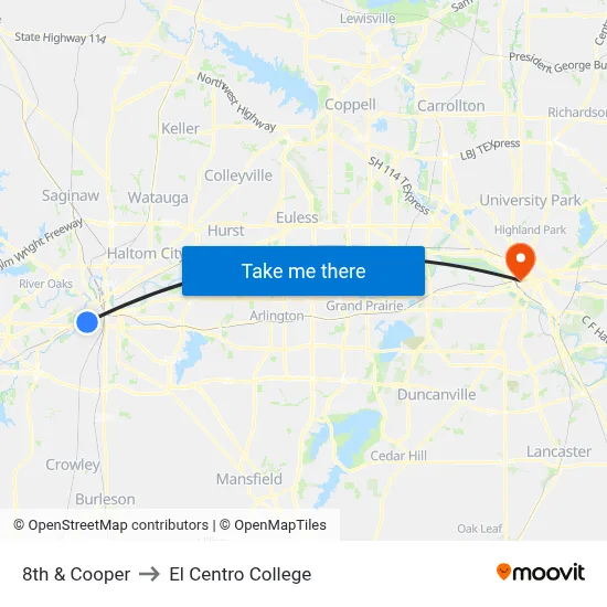 8th & Cooper to El Centro College map