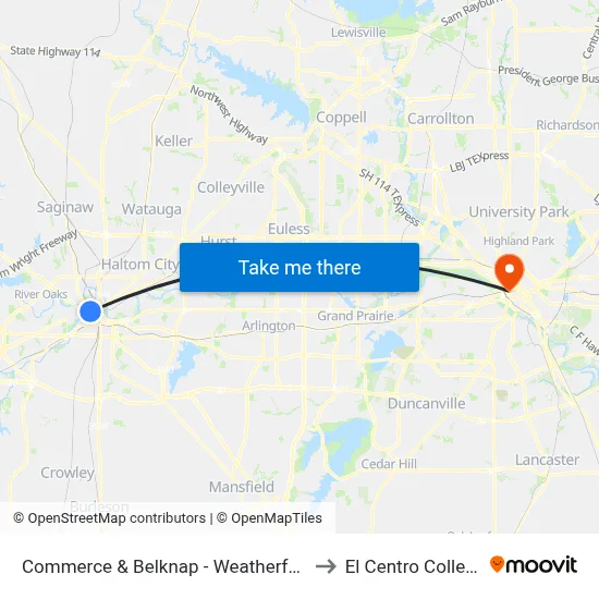 Commerce & Belknap - Weatherford to El Centro College map
