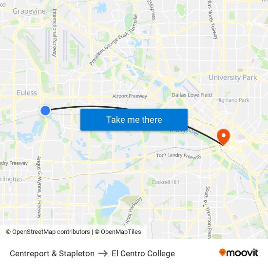 Centreport & Stapleton to El Centro College map