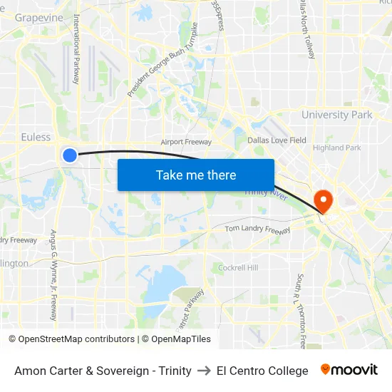 Amon Carter & Sovereign - Trinity to El Centro College map