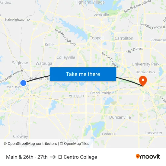 Main & 26th - 27th to El Centro College map