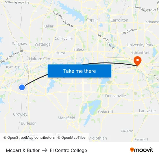 Mccart & Butler to El Centro College map