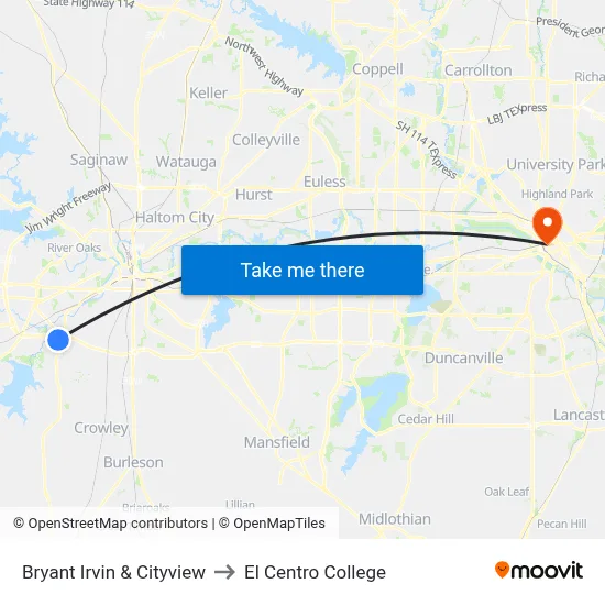 Bryant Irvin & Cityview to El Centro College map