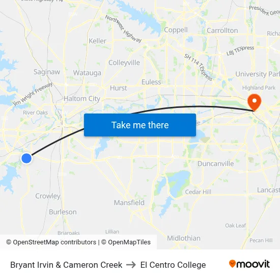 Bryant Irvin & Cameron Creek to El Centro College map
