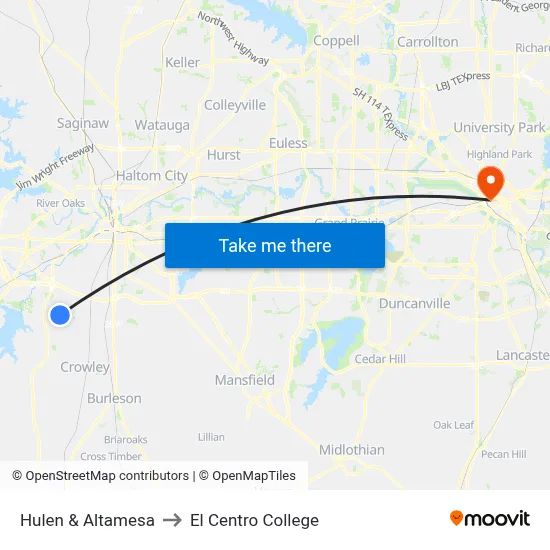 Hulen & Altamesa to El Centro College map