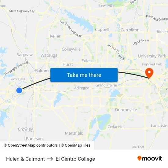 Hulen & Calmont to El Centro College map