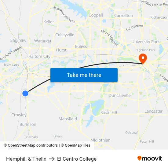 Hemphill & Thelin to El Centro College map
