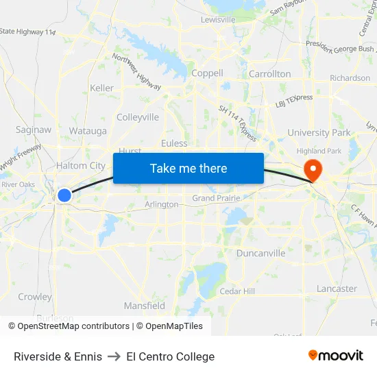 Riverside & Ennis to El Centro College map